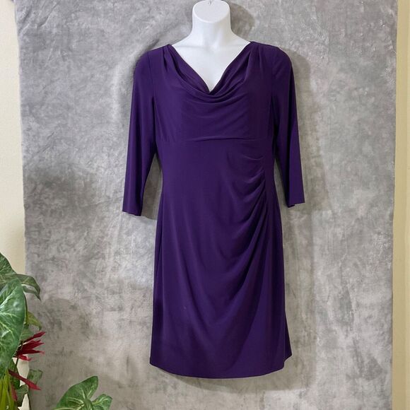 Lauren Ralph Lauren Women’s Purple Draped Neck side Sheath Dress Size 16 Classic - Picture 1 of 10